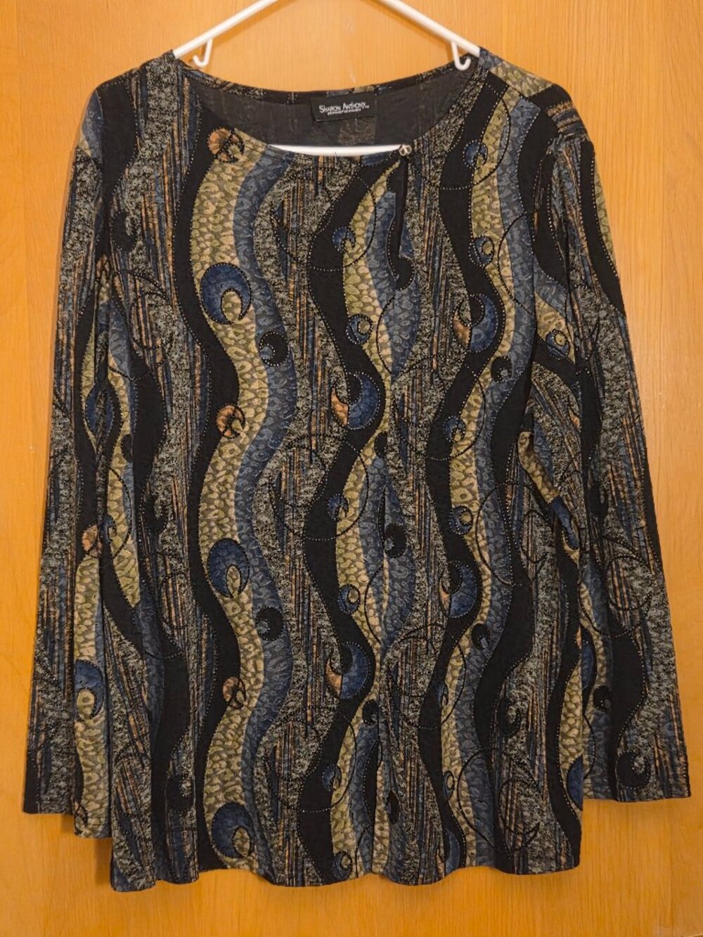 Vintage Sharon Anthony Pullover Tunic Top Womens 2X Geometric Witchy Metallic